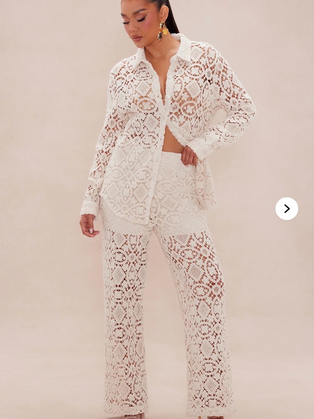 Fashion Nova White Crochet Two-Piece Set